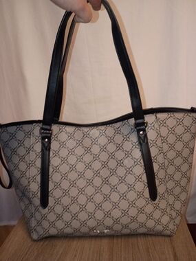 Nine West Grey Monogram Tote with Black Straps